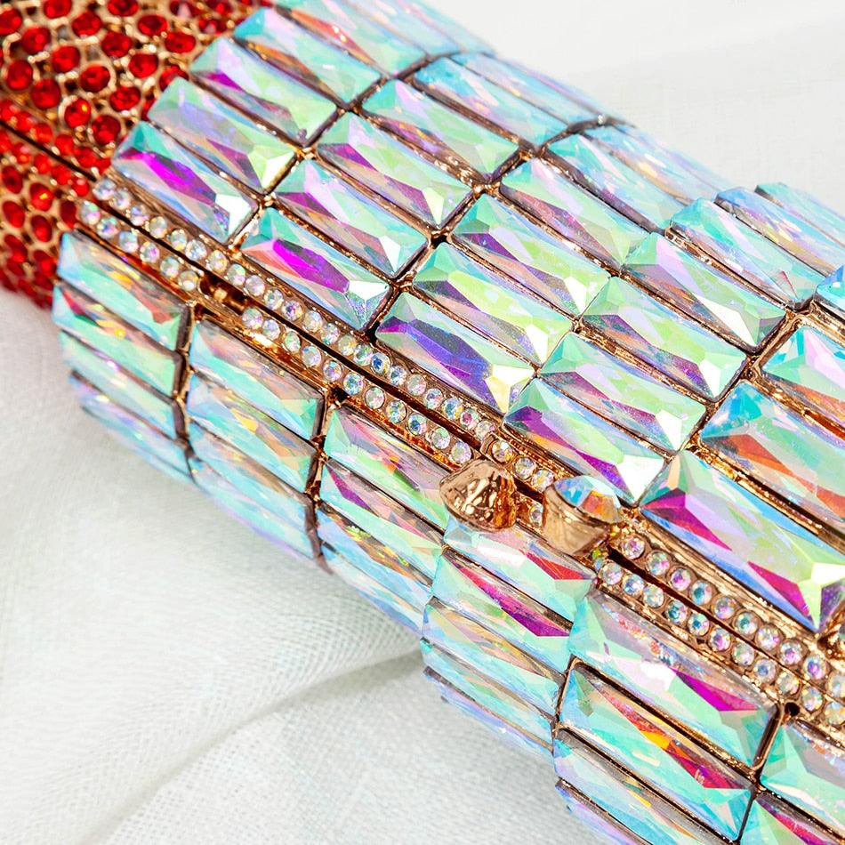 "Luxury Crystal Lipstick Clutch Bag: Designer Metal Rhinestone Evening Purse by T-BOO"