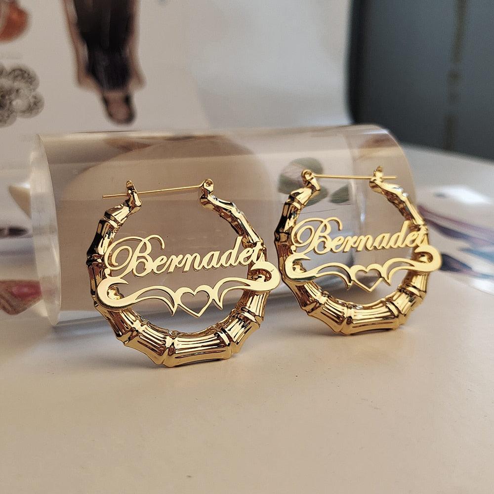 T-BOO Customize Name Earrings 30mm-100mm Bamboo Custom Earrings Hoop Bamboo Style Personality Earrings with gift box