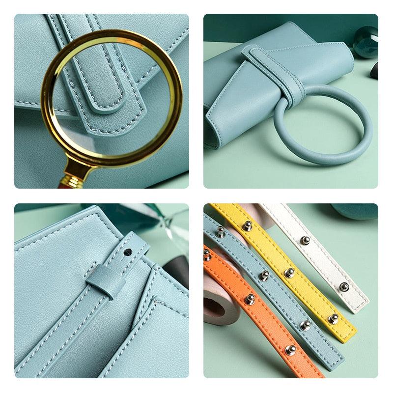 T-BOO Genuine Leather Handbag Brand Luxury Ring Top Handle Small Cow Leather Women Crossbody Bag Candy Cowhide Waist Bag