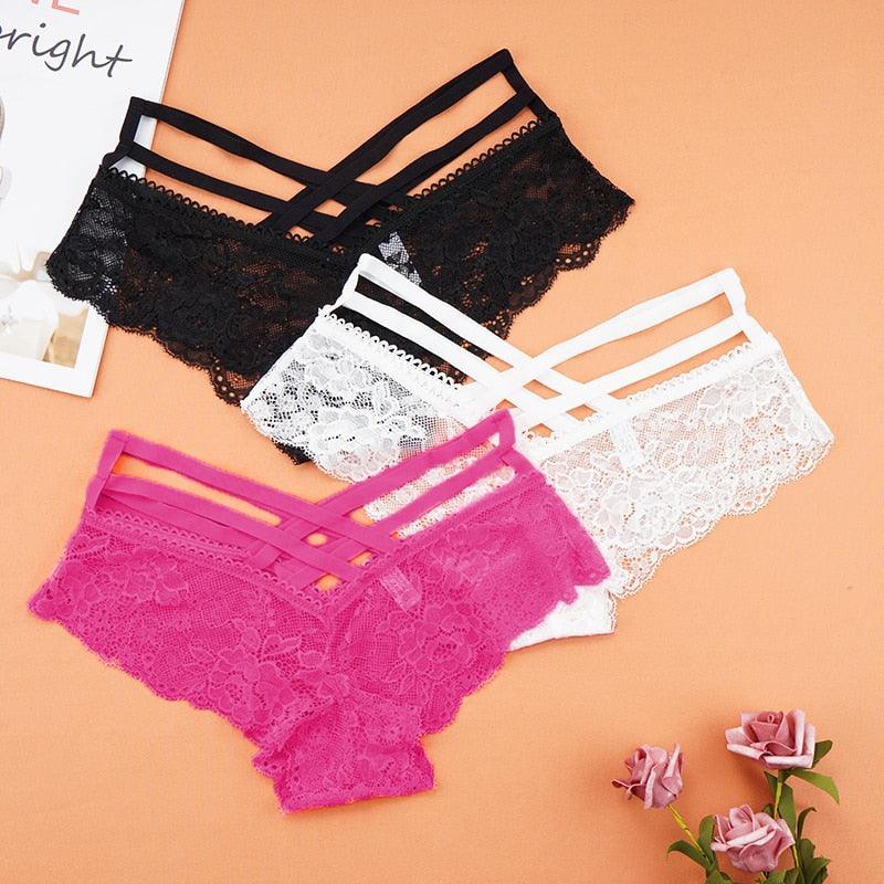 T-BOO Sexy Women Lace Panties 3pcs Low-Rise Solid Sexy Briefs Underwear Cross Strap Ladies Lingerie