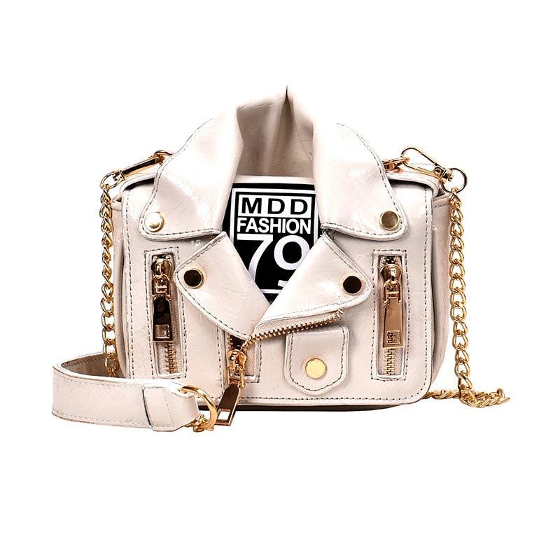"Stylish T-BOO PU Leather Motorcycle Shoulder Bag with Chain Accent and Rivet Detailing"