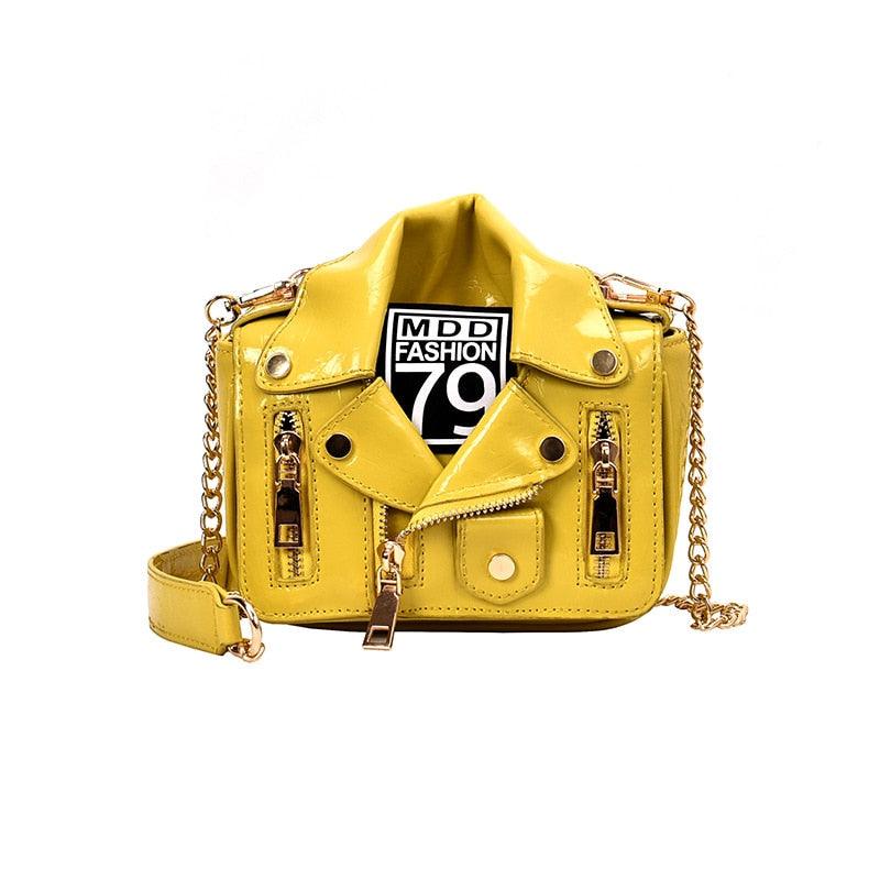"Stylish T-BOO PU Leather Motorcycle Shoulder Bag with Chain Accent and Rivet Detailing"
