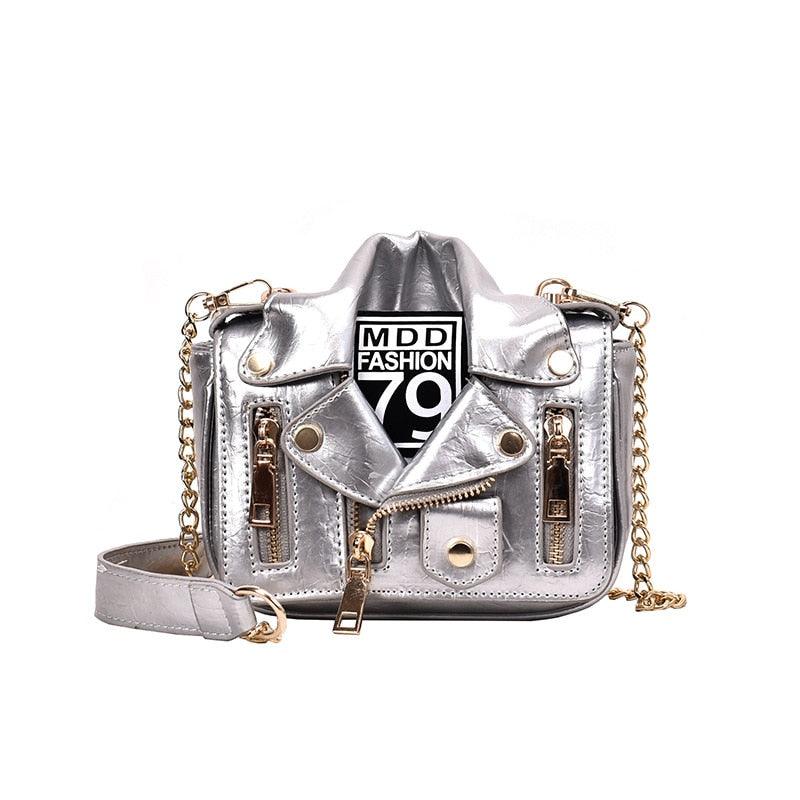 "Stylish T-BOO PU Leather Motorcycle Shoulder Bag with Chain Accent and Rivet Detailing"