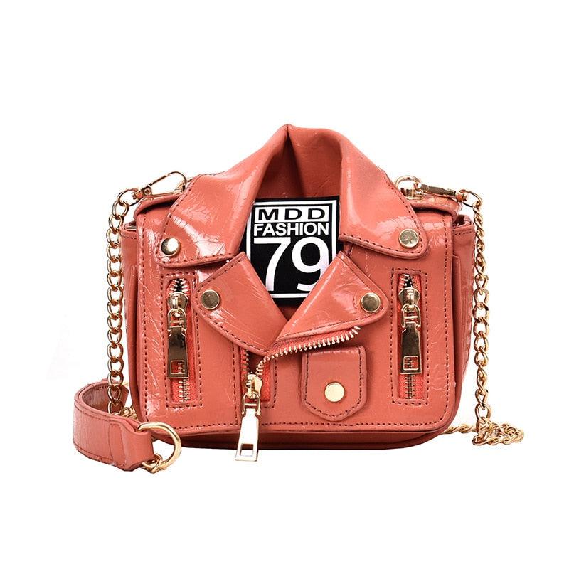 "Stylish T-BOO PU Leather Motorcycle Shoulder Bag with Chain Accent and Rivet Detailing"