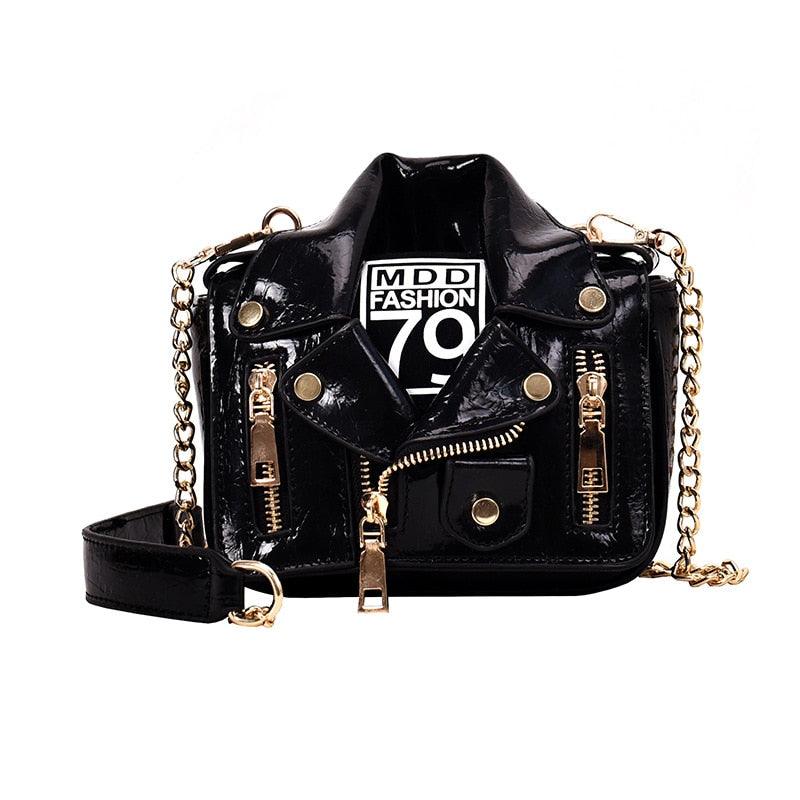 "Stylish T-BOO PU Leather Motorcycle Shoulder Bag with Chain Accent and Rivet Detailing"