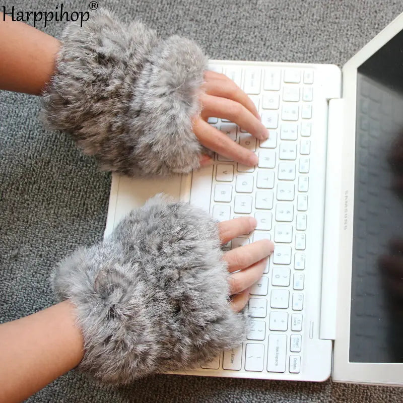Luxury Handmade Rex Rabbit Fur Mittens – Ultra-Soft Knitted Winter Gloves