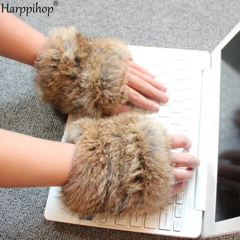 Luxury Handmade Rex Rabbit Fur Mittens – Ultra-Soft Knitted Winter Gloves