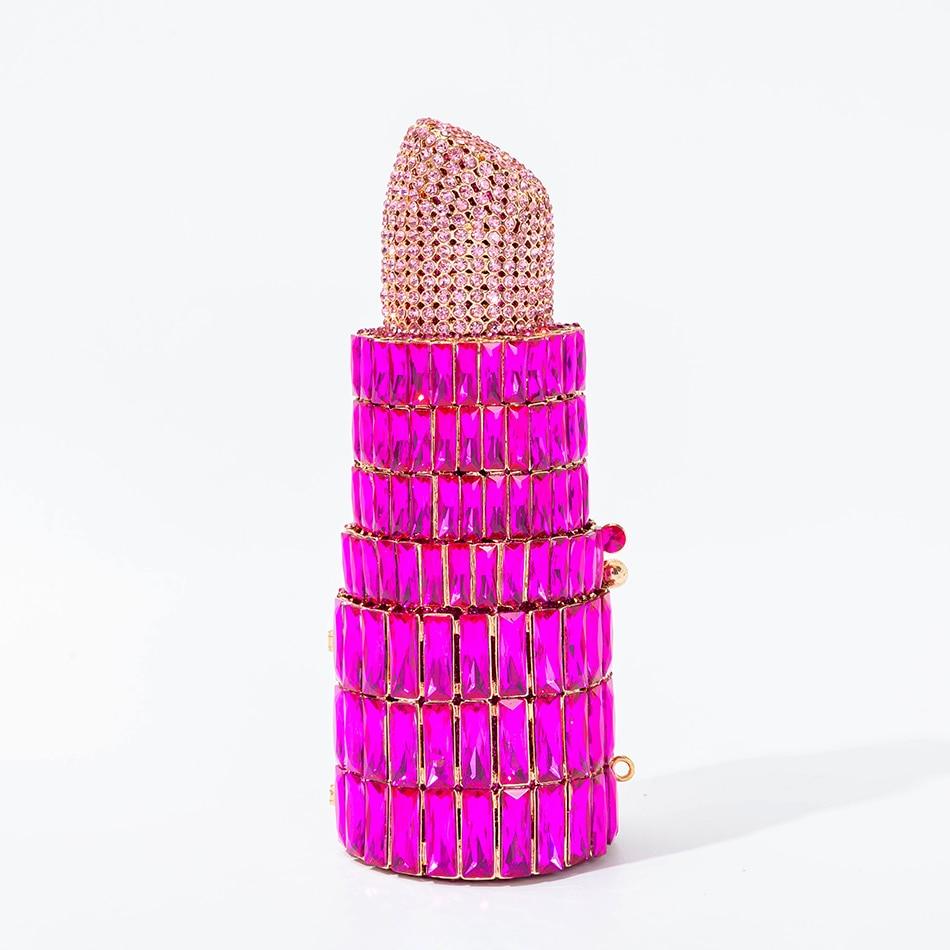 "Luxury Crystal Lipstick Clutch Bag: Designer Metal Rhinestone Evening Purse by T-BOO"