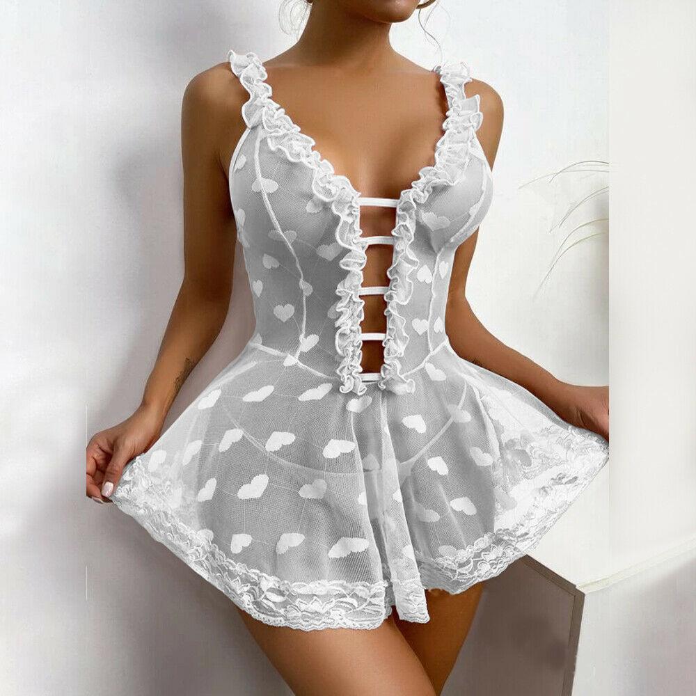 T-BOO Sexy Lingerie Lace Babydoll Women Nightdress Sleepwear Dress Without Underwear