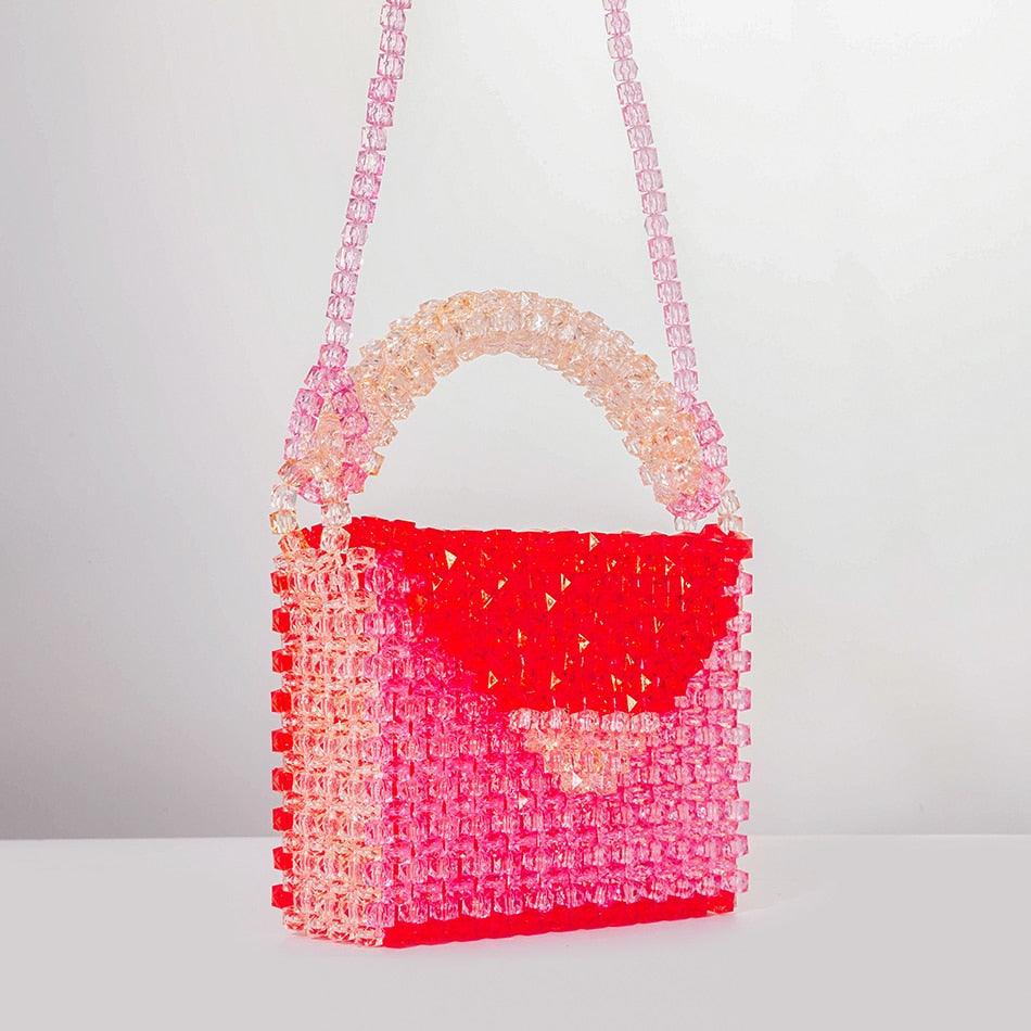 T-BOO Woven Clear Color Beads Handbags Designer Bags Summer Colour Transparent Beading Square Crossbody Purses