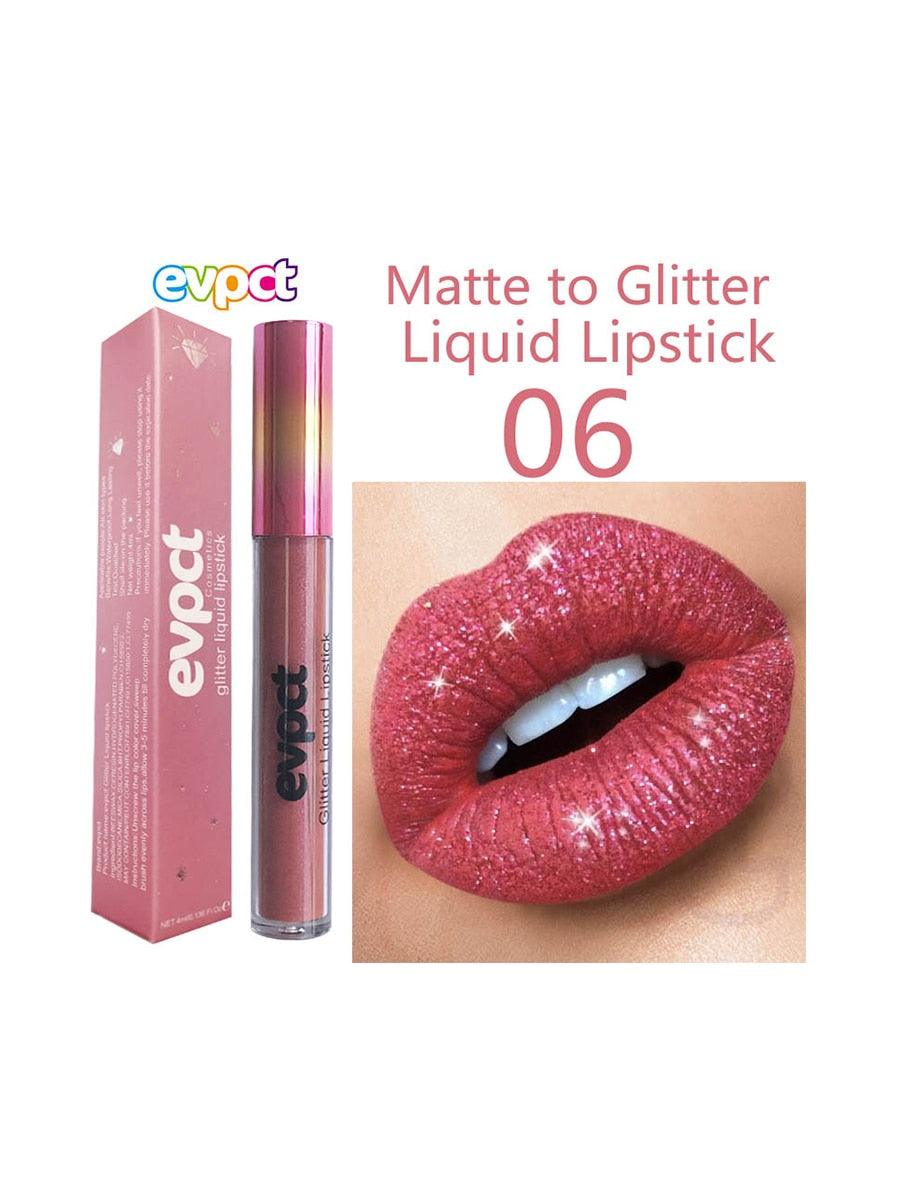 "Shimmer Diamond Glitter Liquid Lip Gloss & Long-Lasting Matte Lipstick - Waterproof Velvet Lipgloss Makeup"