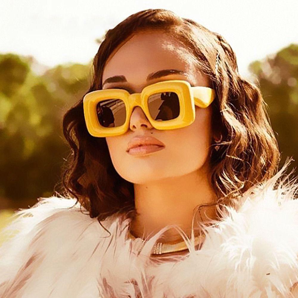 Women Sunglasses Square Candy Color Shades UV400 Designer Men Red Yellow Unique Sun Glasses Wide Legs