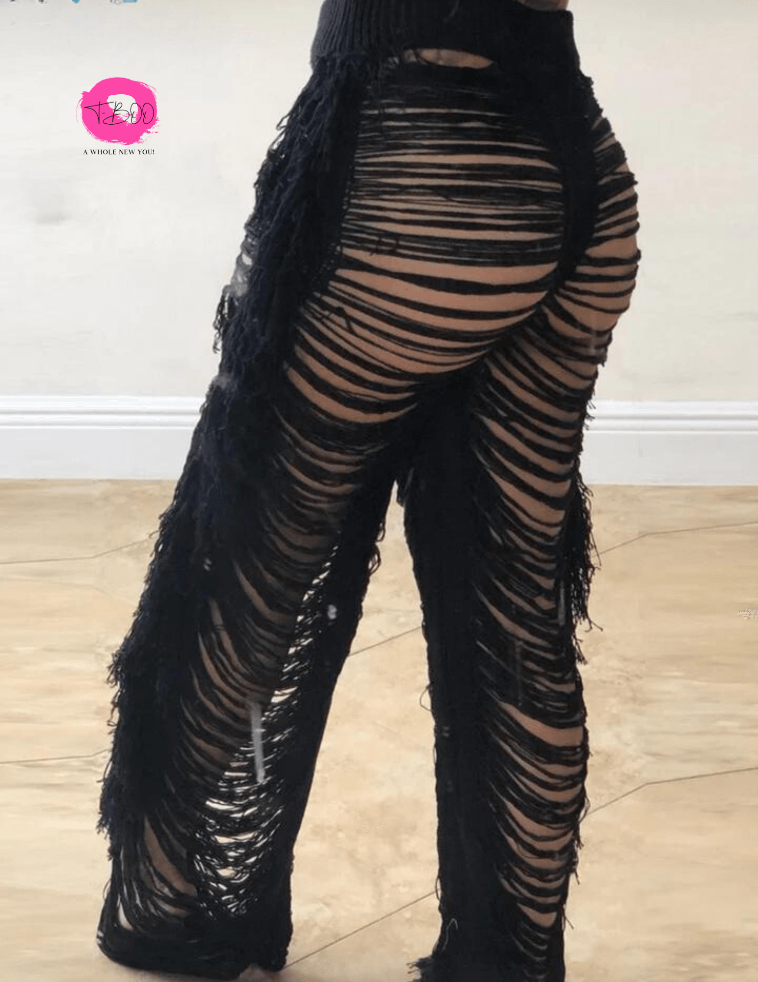 T-BOO Women Ripped Side Tassel Straight Pants Sexy Party Hipster Skinny Pants High Waist Street Trousers