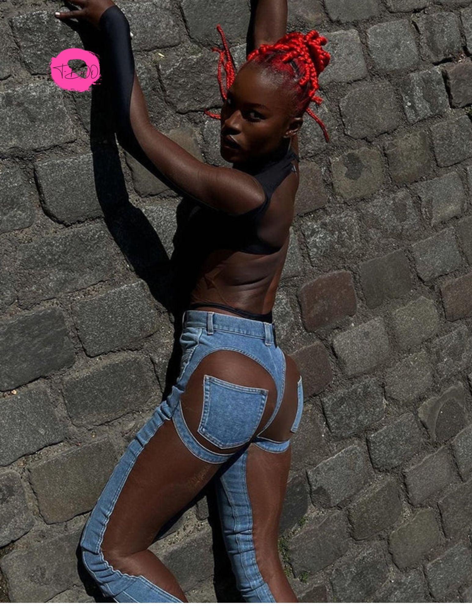 T-BOO Sexy Jeans See Through Skinny Denim Women Summer Mesh Stacked Trousers Trend Chic Wild Street Denim