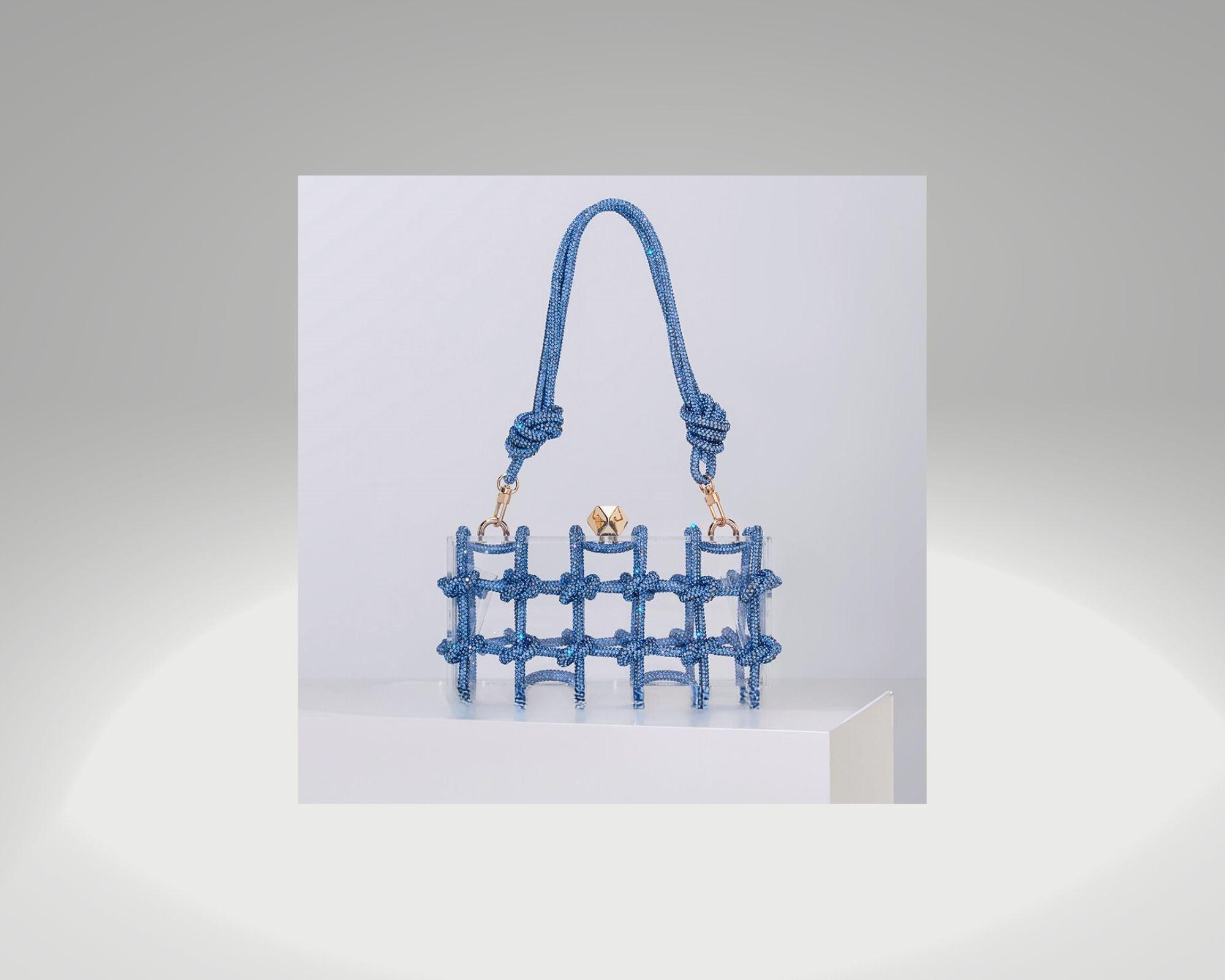 Women Clear Diamond Acrylic Box Evening Clutch Bags New Woven Knotted Rope Rhinestone Purses And Handbags