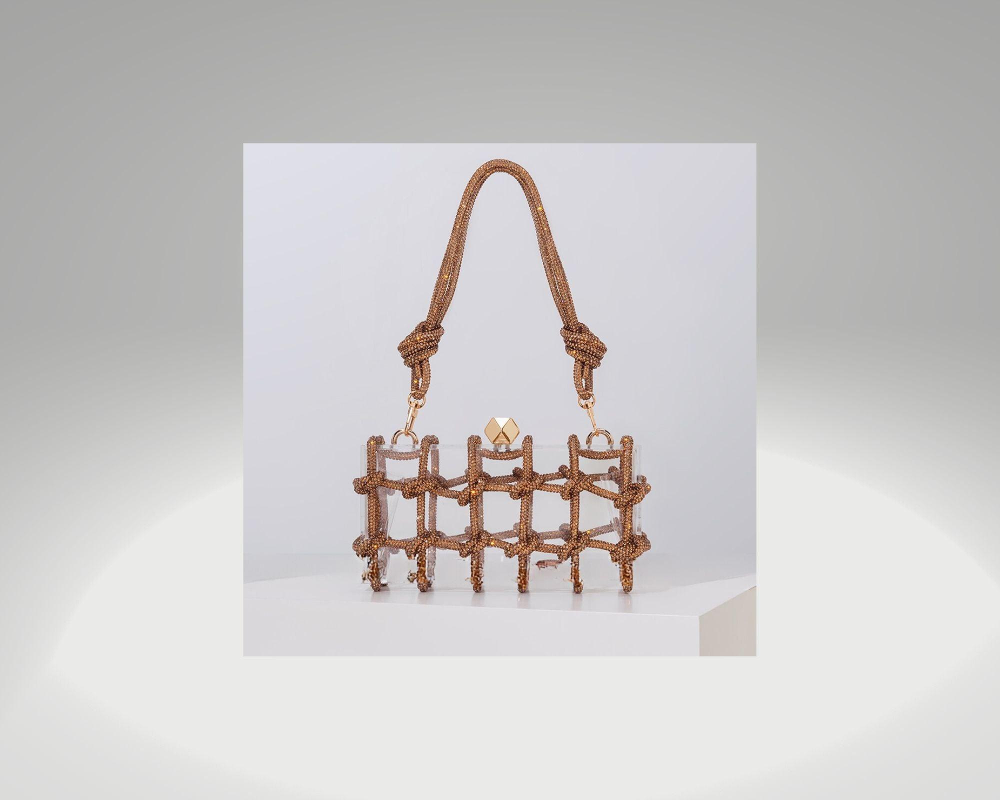 Women Clear Diamond Acrylic Box Evening Clutch Bags New Woven Knotted Rope Rhinestone Purses And Handbags