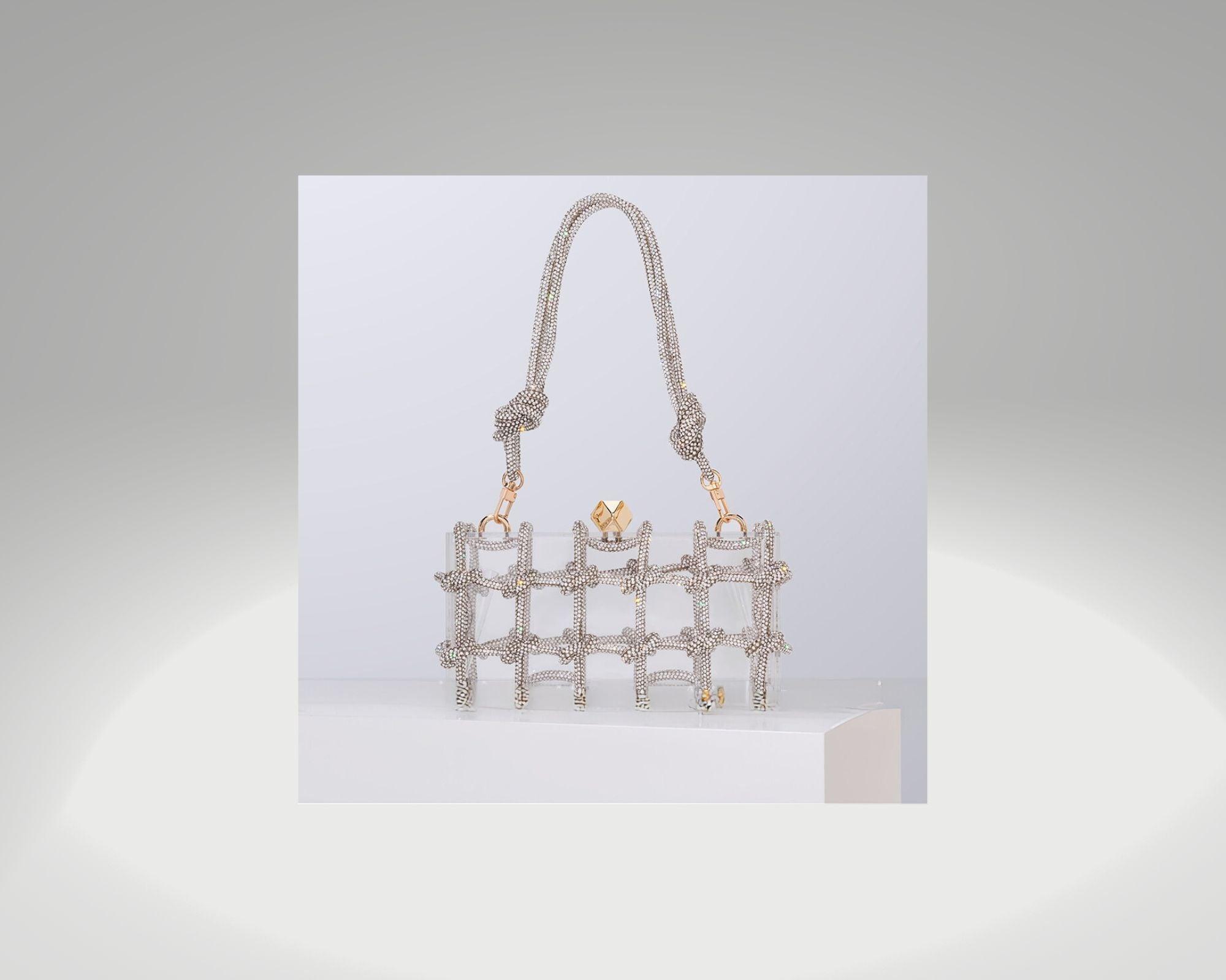 Women Clear Diamond Acrylic Box Evening Clutch Bags New Woven Knotted Rope Rhinestone Purses And Handbags