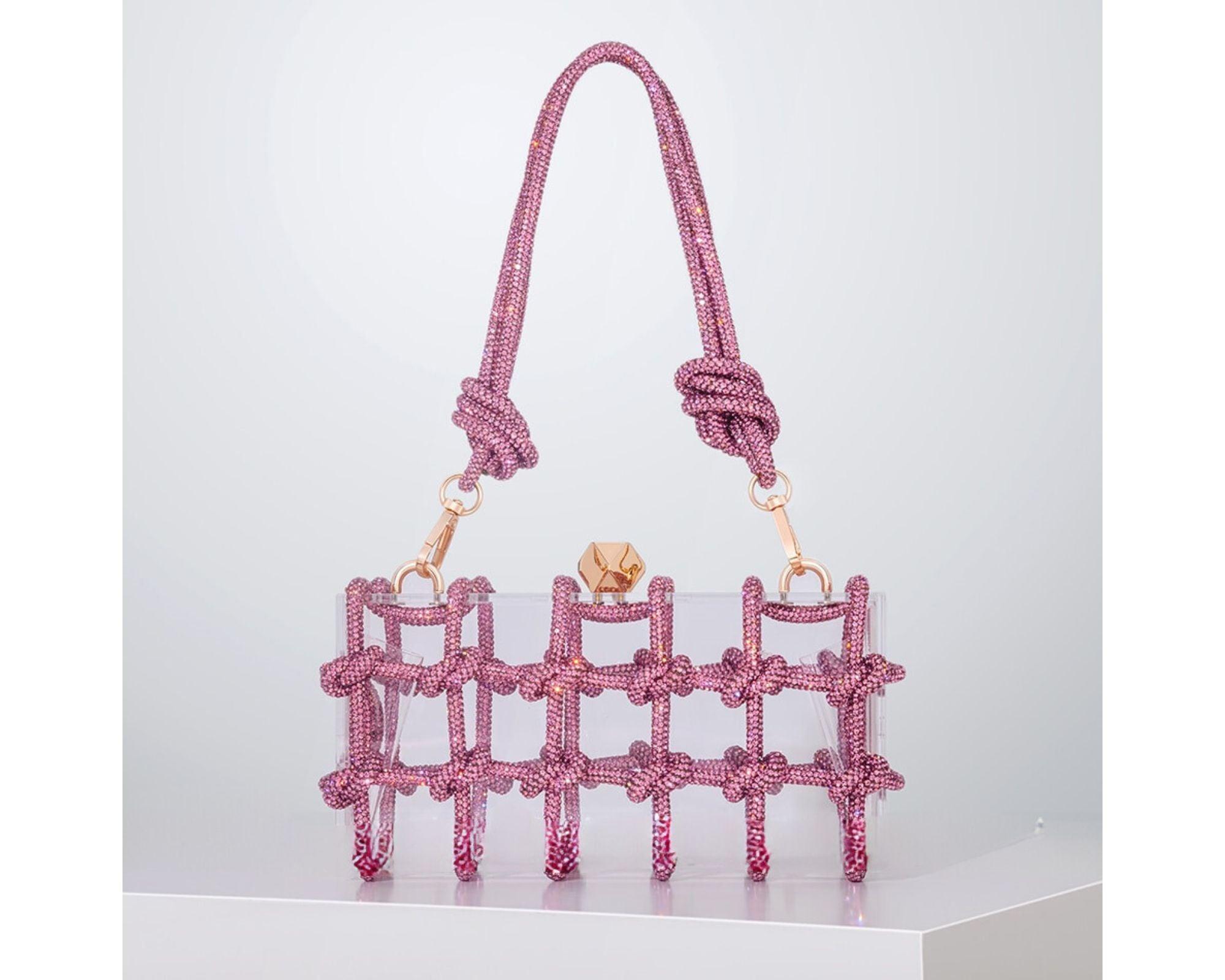 Women Clear Diamond Acrylic Box Evening Clutch Bags New Woven Knotted Rope Rhinestone Purses And Handbags