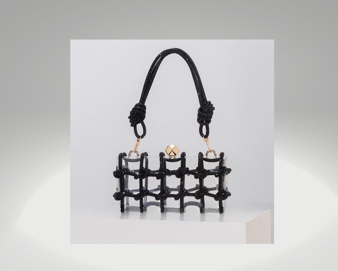 Women Clear Diamond Acrylic Box Evening Clutch Bags New Woven Knotted Rope Rhinestone Purses And Handbags