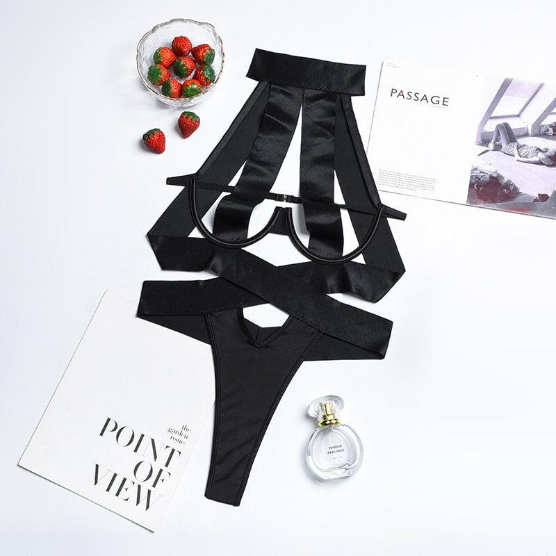 T-BOO Sexy Lingerie Bandage Bodysuit Women Halter Hollow Out Exotic Clothes Black Porn Sissy Hot Sensual Body