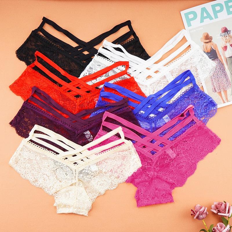 T-BOO Sexy Women Lace Panties 3pcs Low-Rise Solid Sexy Briefs Underwear Cross Strap Ladies Lingerie