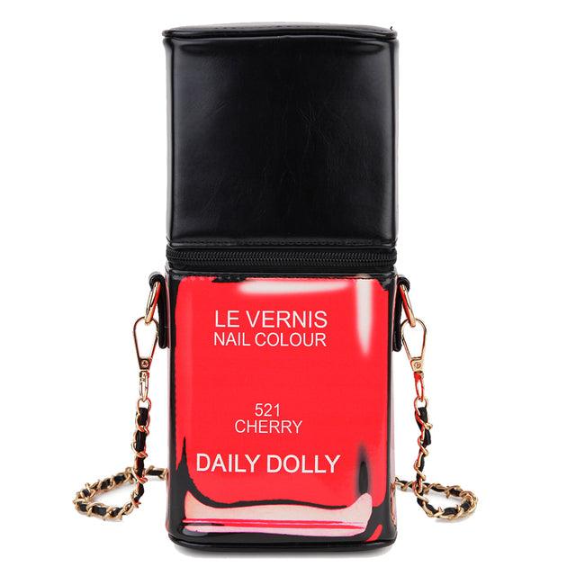 "Paint Me Nail Polish Bottle Shape Purse Handbags for Women: Fashion Crossbody Bags with Chain Shoulder Straps - Designer Cosmetic Bag"