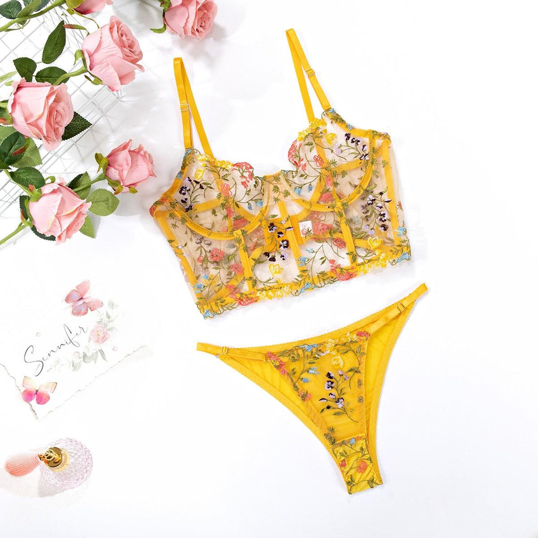 T-BOO Women 2 Piece Lingerie Set Sexy Bra Panty Fancy Underwear Transparent Lace Erotic Sheer Intimate