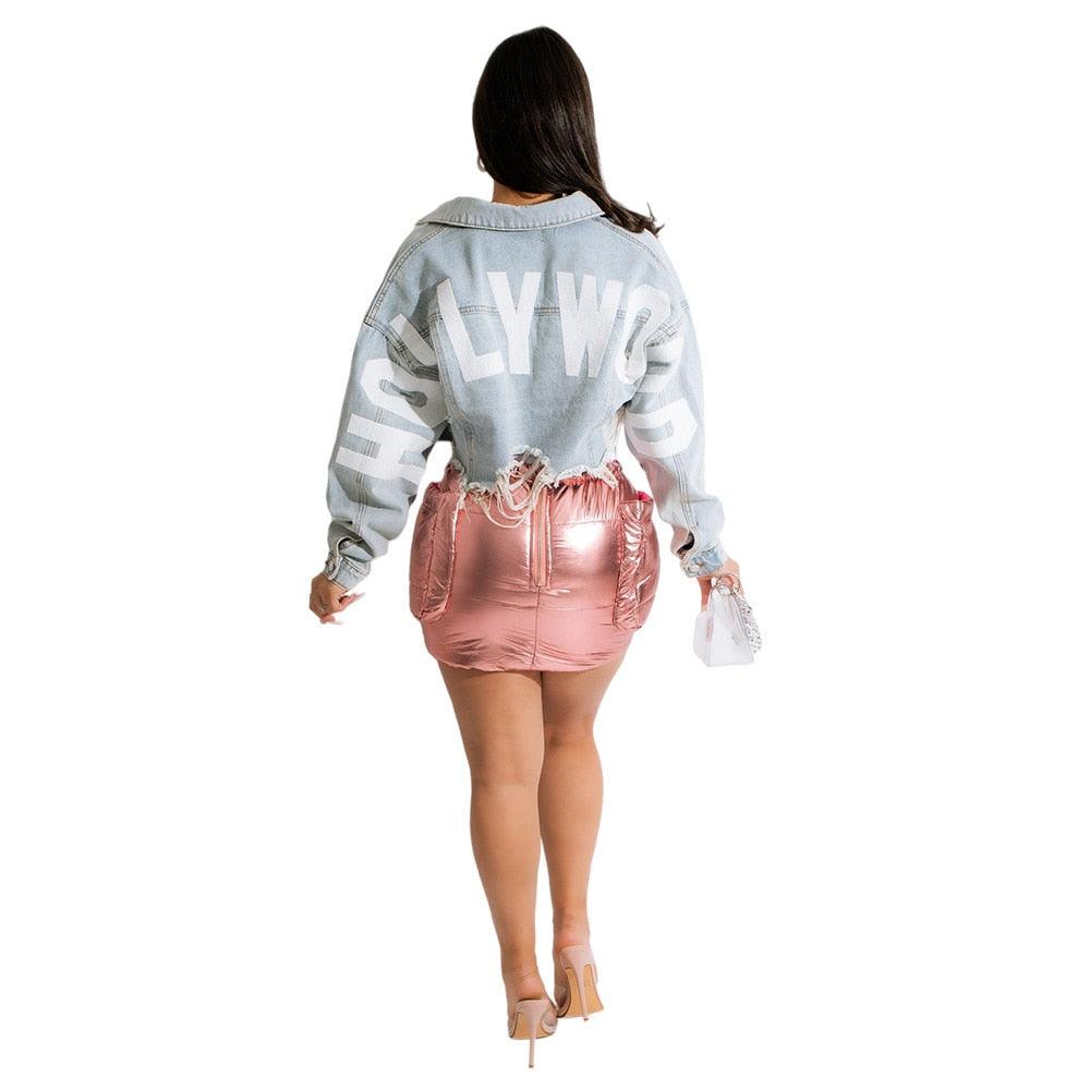 Women Denim Coat Long Sleeve Button Up Wild Crop Coat 2022 New Chic Jacket Letter Printed Distressed Hole Outwear