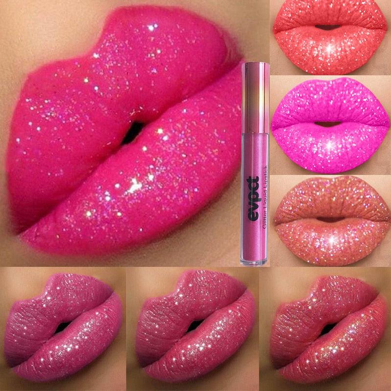 "Shimmer Diamond Glitter Liquid Lip Gloss & Long-Lasting Matte Lipstick - Waterproof Velvet Lipgloss Makeup"
