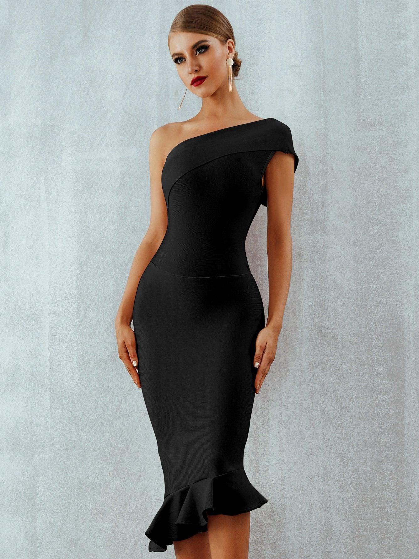 2022 New Bandage Dress T-BOO Mermaid Dresses Sexy One Shoulder Sleeveless Ruffles Evening Party Dress