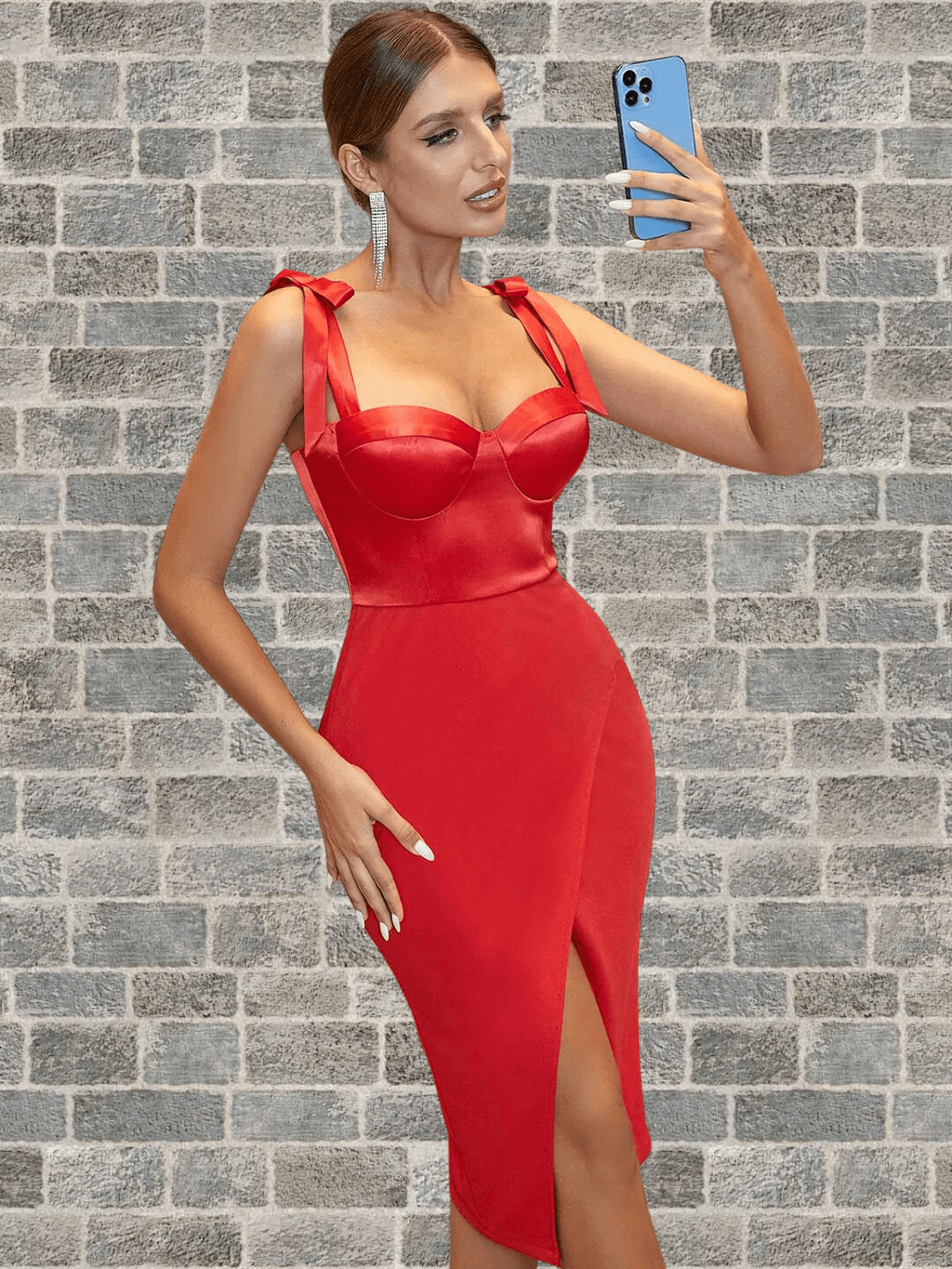 T-BOO Evening Dress For Women Fashion Elegant Sexy Spaghetti Strap Sleeveless Bow Celebrity Night Club Party Satin Dress