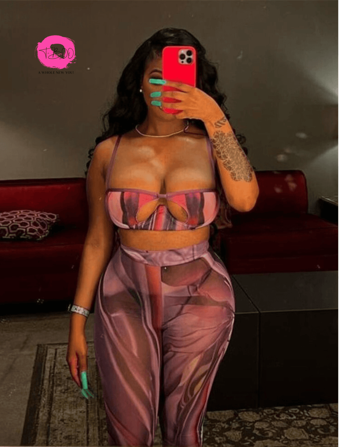 T-BOO Women 2 Piece Set Sexy Mesh Colorful Fitness Sleeveless Camisole+Matching Leggings Midnight Clubwear Outfit