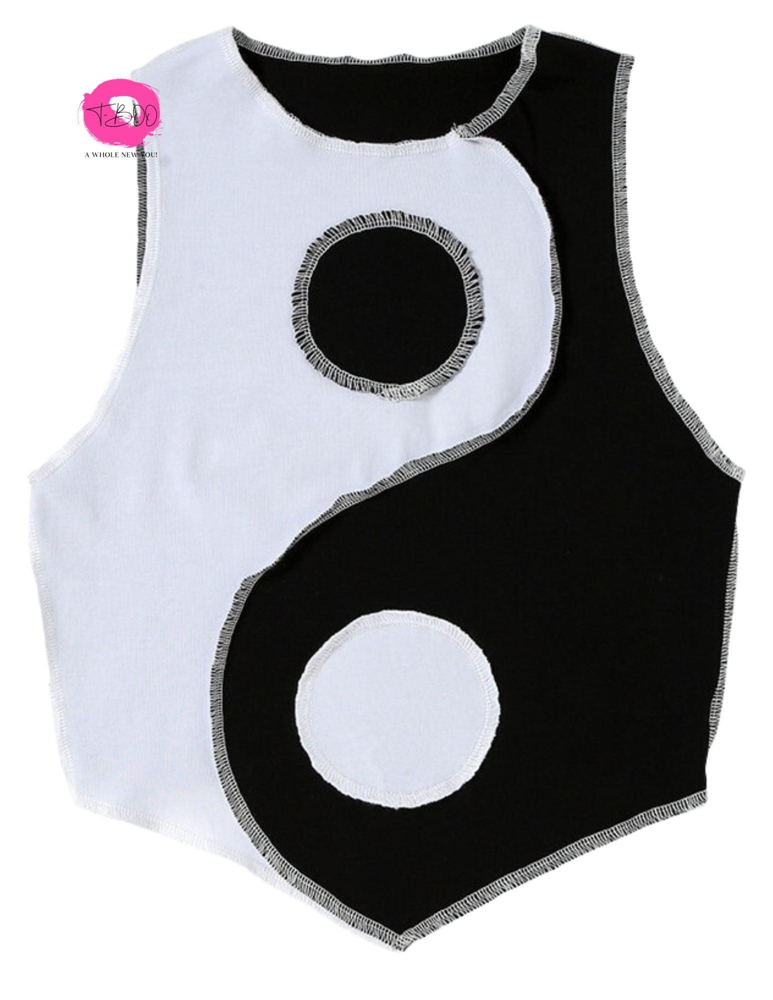 T-BOO Women Sleeveless Tank Tops Asymmetry Striped Patchwork Sporty Casual Streetwear