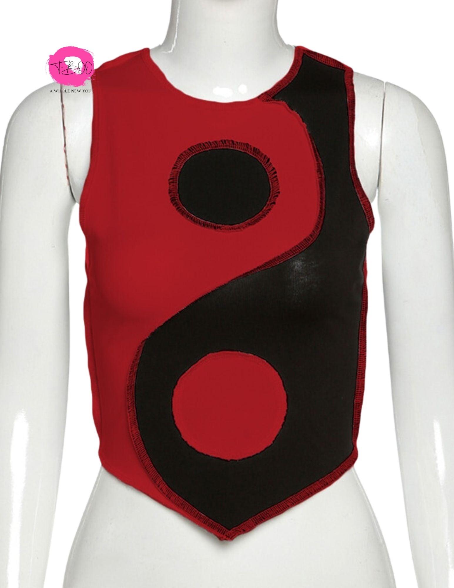 T-BOO Women Sleeveless Tank Tops Asymmetry Striped Patchwork Sporty Casual Streetwear