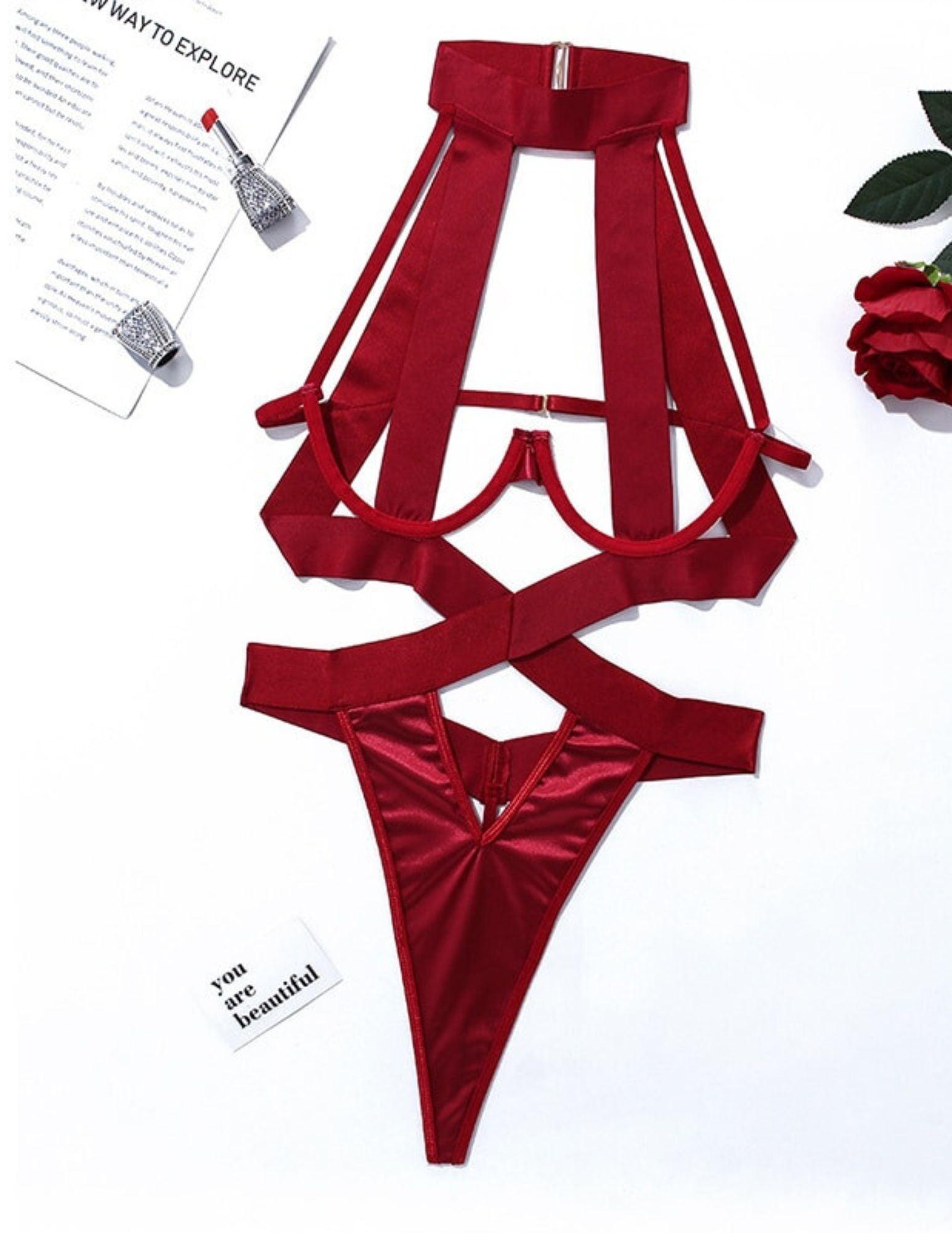 T-BOO Sexy Lingerie Bandage Bodysuit Women Halter Hollow Out Exotic Clothes Black Porn Sissy Hot Sensual Body