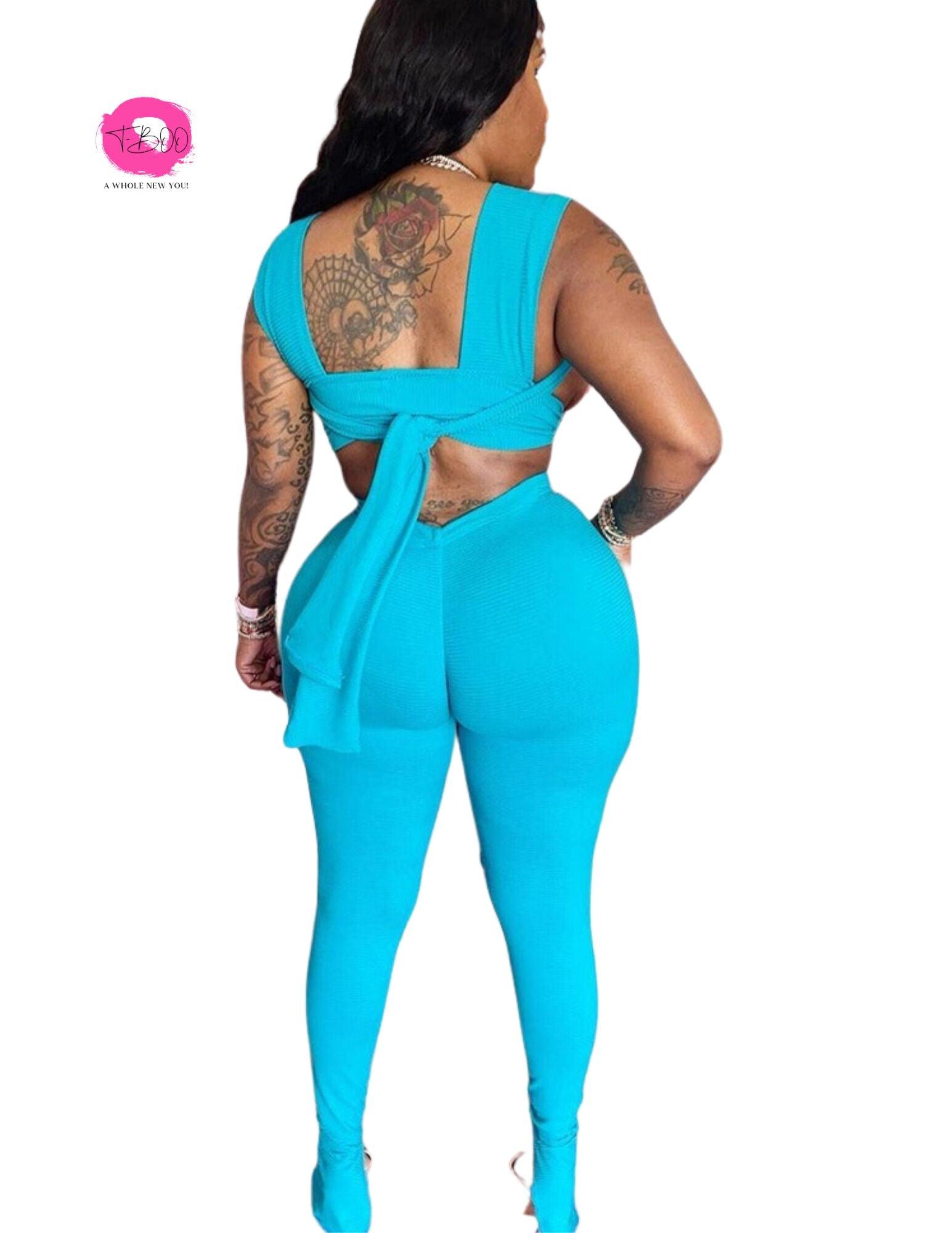 T-BOO Two Piece Pants Set Ribbon Hollow Tank Top with Matching Pants Set for Women Flirty and Chic