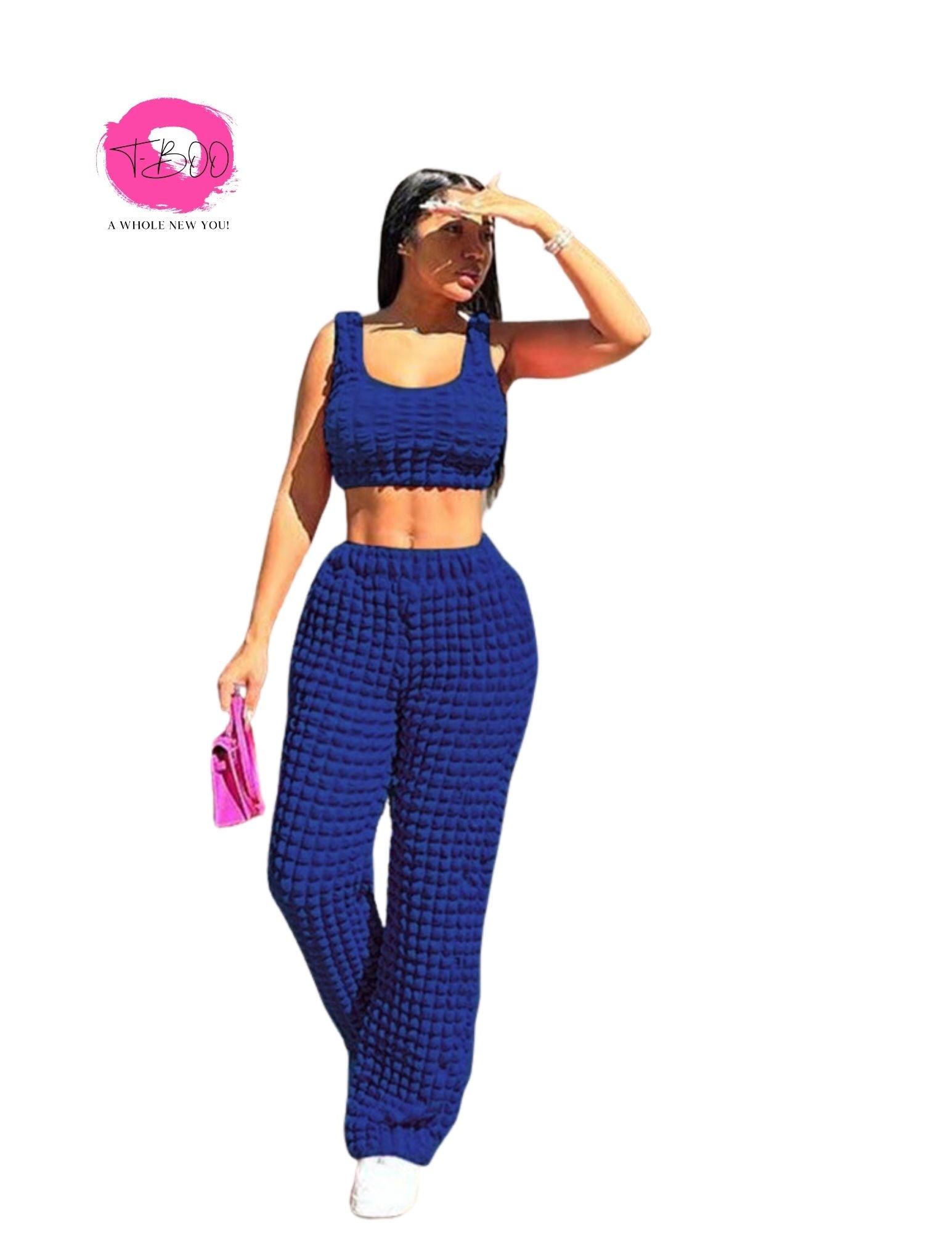 T-BOO Women 2 Piece Set Waffle Tracksuit Sporty Casual Tank Top+Straight Pants Matching Streetwear Summer Slim Outfits