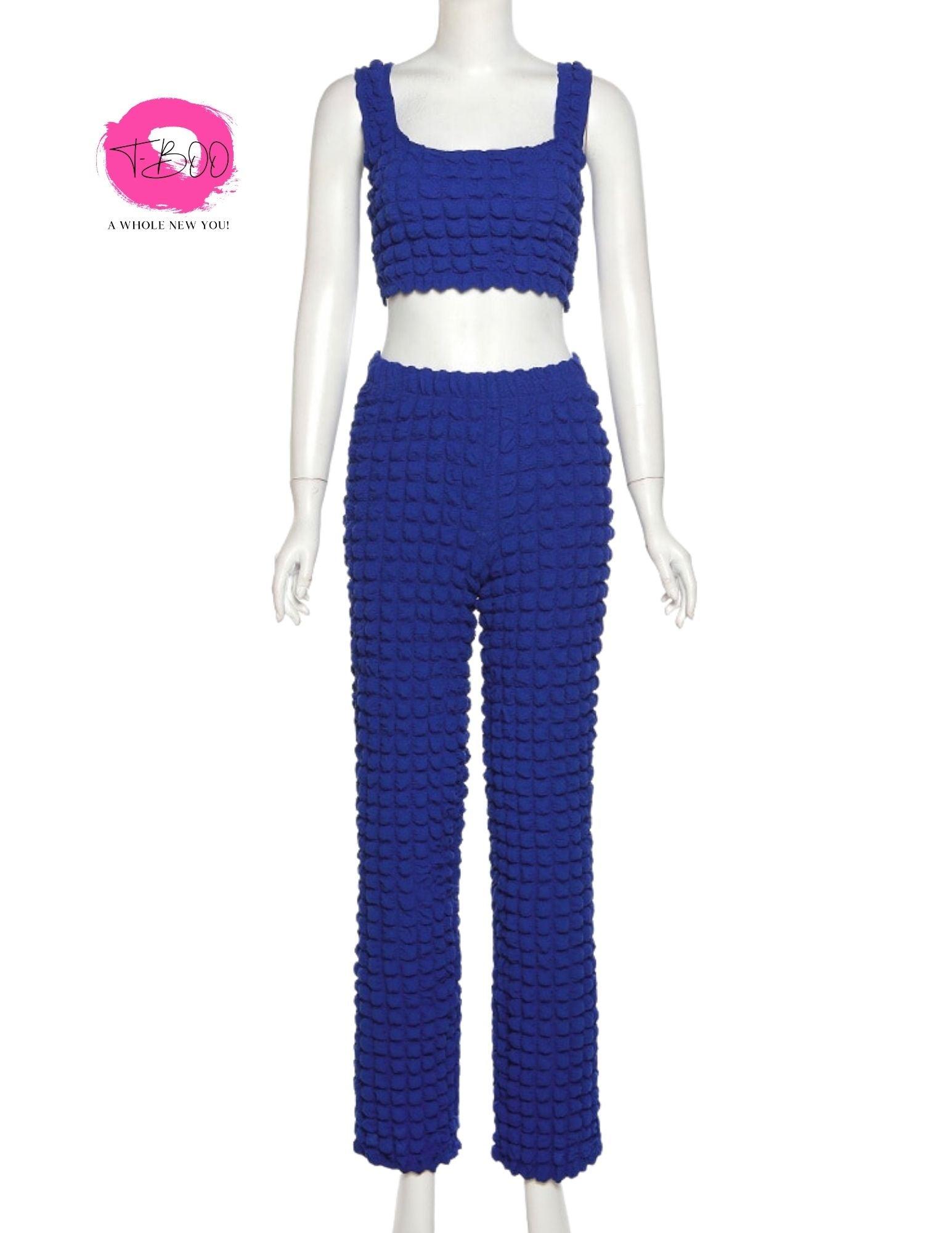 T-BOO Women 2 Piece Set Waffle Tracksuit Sporty Casual Tank Top+Straight Pants Matching Streetwear Summer Slim Outfits