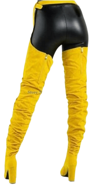 Women Over the Knee Boots Trending Fashion Long Boots Pointed Toe Solid Suede Leather Thigh Belt Chunk High Heel Boots Waist HighThick Heel Long Boots