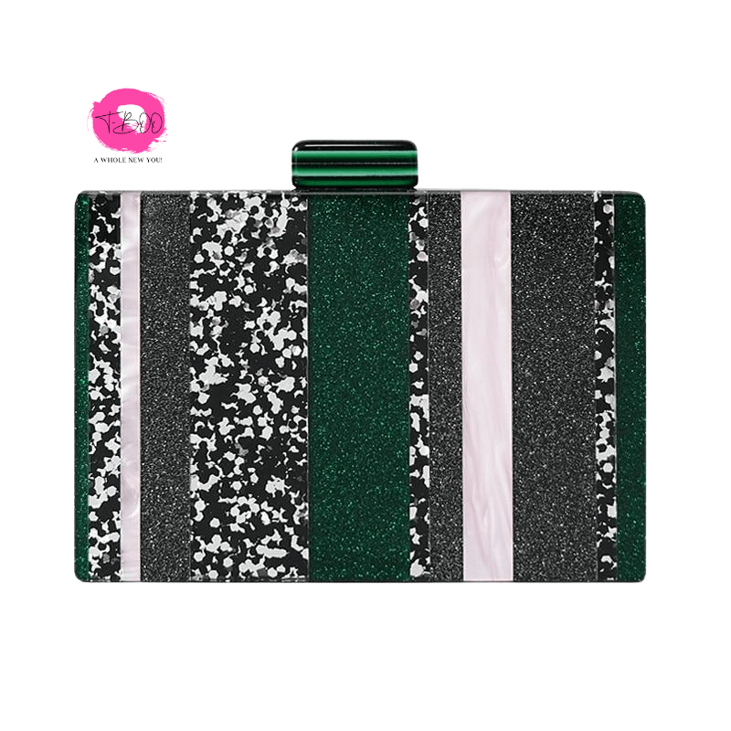 New Women Striped Handbags Trendy Handbag Fashion Sequin Green Acrylic Luxury Evening Bag Clutch Purse