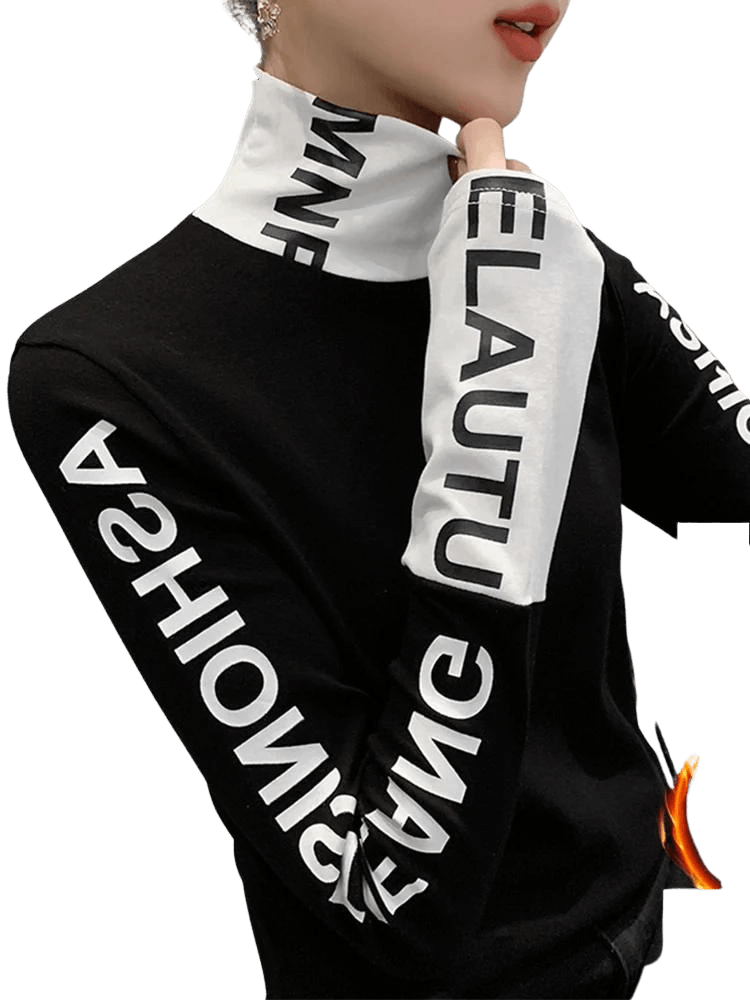 New 2022 Fall T-Shirt Patchwork Printed Letter Thick Broshed Long Sleeve Brushed Cotton Tops Tees