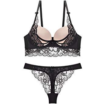 Sexy Push Up Thong Set lady push up bra Lace hollow out bralette underwear panty set intimates Women bra brief set