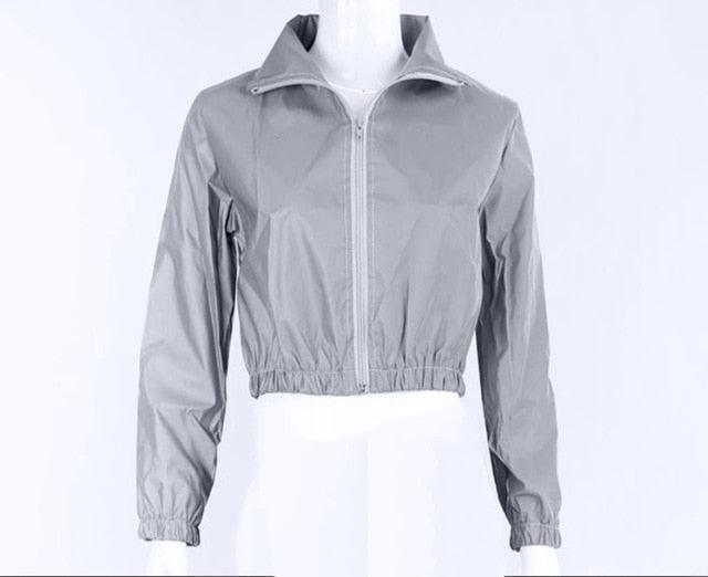 Women Fashion Tracksuit 2 Piece Set Reflective Hip Hop Crop Top Pants Loose Zipper Jacket Matching Sets Plus Size