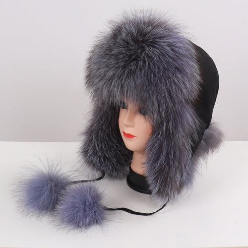 Women Natural Fox Fur Russian Ushanka Hats Winter Thick Warm Ears Fashion Bomber Hat Lady Genuine Real Fox Fur Cap