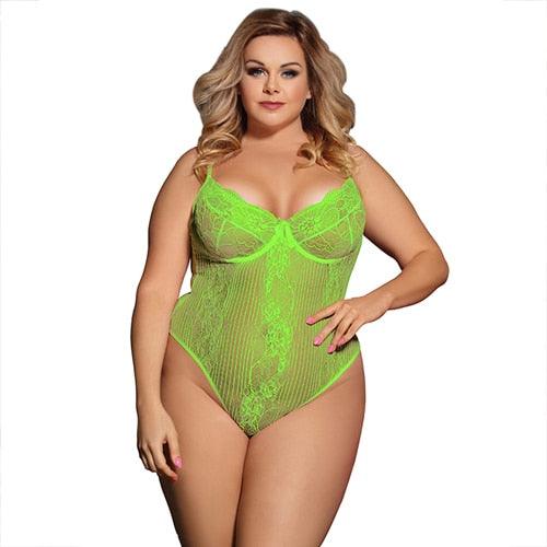 Plus Size Lace Bodysuit M XL 3XL 5XL Womens Rompers Jumpsuit Femme Sexy See Floral Sheer