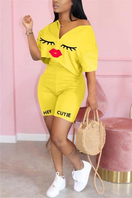 T-BOO 2 Piece Casual Short Set Women Summer Outfits Loose Top Biker Shorts Sweat Suits Lounge Wear Two Piece Matching Sets