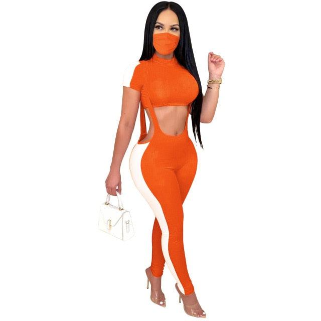 Women Sexy Knitted Mini Tops Overall Romper With Mask Pants Suit Three Piece Set Tracksuit Matching Set Outfit