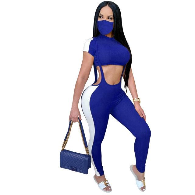 Women Sexy Knitted Mini Tops Overall Romper With Mask Pants Suit Three Piece Set Tracksuit Matching Set Outfit