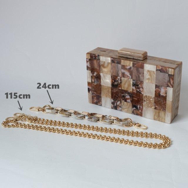 New Trendy Fashion Bags Handbag Brown Striped Geometric Acrylic Luxury Wedding Party Evening Bag Woman Box Clutch Purse