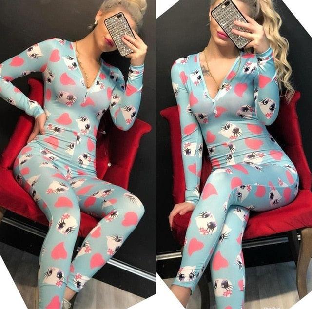Womens Sexy Onesies Jumpsuit Sleepwear long Sleeve V Neck Bodycon Jumpsuit Bodysuit Romper Sexy Overalls